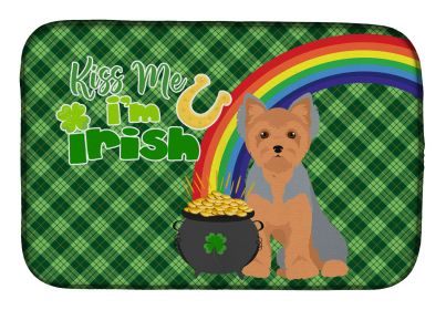 NEW Blue and Tan Puppy Cut Yorkshire Terrier St. Patrick's Day Dish Drying Mat Absorbent Dish Drying Mat Pad for Kitchen Counter Dish Drainer Mat